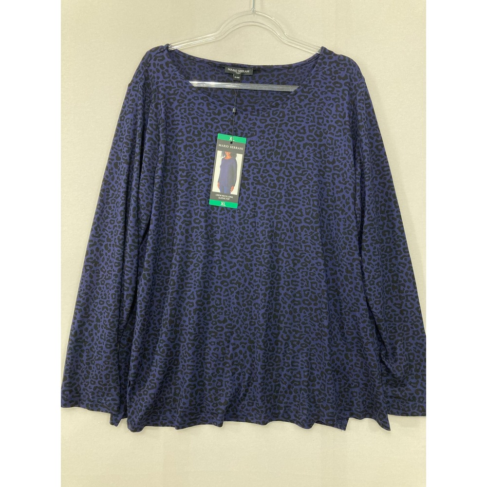 New Mario Serrani Crew Neck Long Sleeve Top XL  Leopard Animal Print Stretch